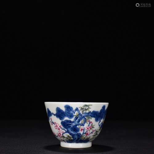 Blue and white enamel shochiku MeiWen cup5.8 cm high 8.2 cm ...