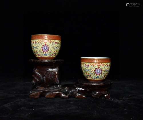 Colored enamel paint wrap branch flowers cup a pair of 6 x7....