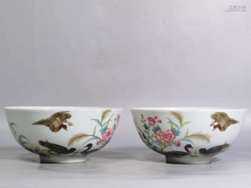 A pair of high caliber 13.4 6 colored enamel Lu Yan bowl