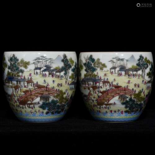 Pastel shanghe motifs cup, 7.5 cm diameter, 7.6 cm high