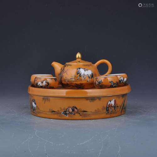 Colored enamel eight steed tea pot of 8 * 13 cmTea sea 5 * 2...
