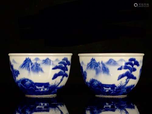 Blue and white landscape lines cylinder cup 5.8/9.018008769