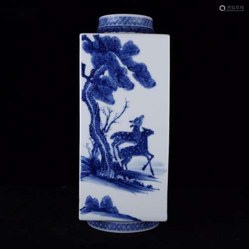Blue and white pine deer figure four Fang Cong type bottle14...