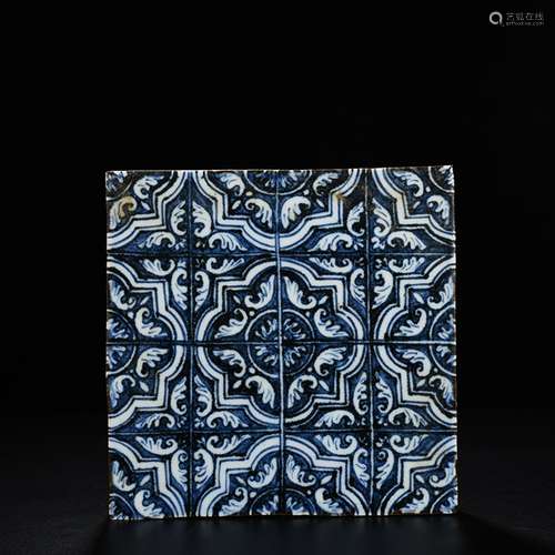 Blue and white brocade satin ground brick wall brick big gra...