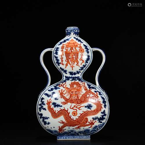 Blue and white alum red sweet dragon bottle gourd flat cm 39...