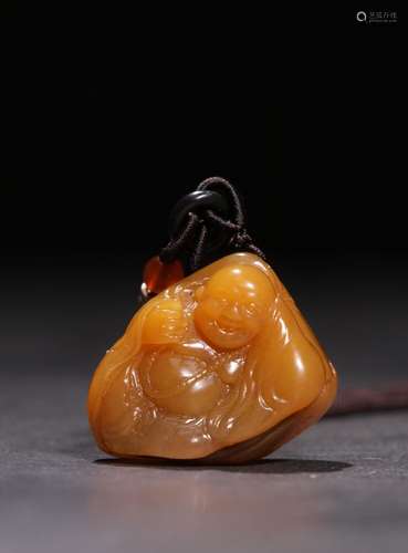 .Shou field-yellow stone hand carved maitreya's accessor...