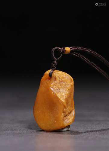 .Shou field-yellow stone hand-carved bat ganoderma lucidum g...