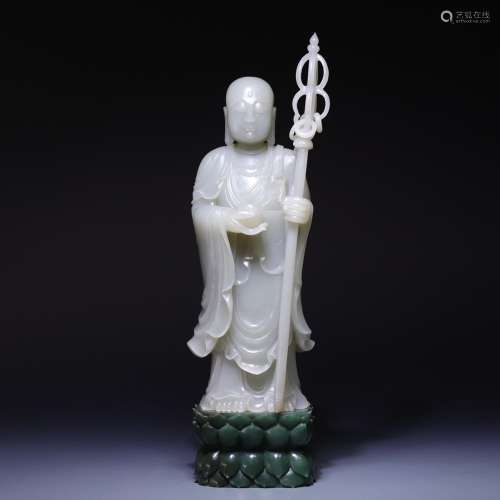 Lao, hetian jade stand like earth treasure bodhisattva, size...