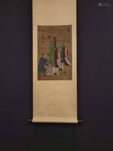 Generation Ren Renfa silk scroll FuSheng granted by painting...
