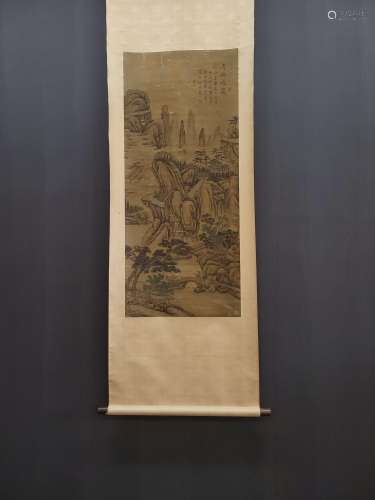 , the five dynasties GuanTong silk scroll mountain majestic ...