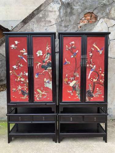 Rosewood inlaid lacquer painting of flowers and noodles tank...