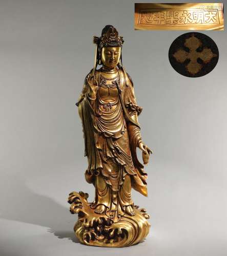 Precision casting copper gold holy water guanyin stands rese...