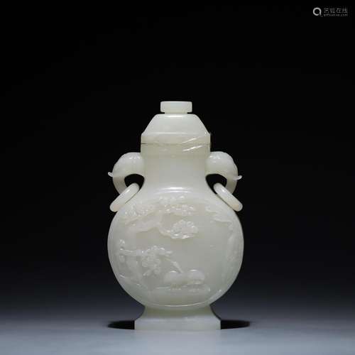 Hetian jade crane deer with spring bottle of 8 centimeters t...