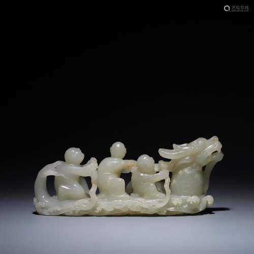 , hetian jade dragon boat 4.9 cm long and 19.5 cm high 7.5 c...