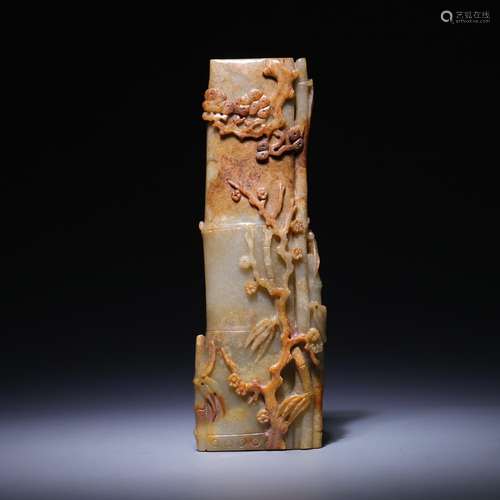 , hetian jade seed makings shochiku mei arm shelf, size: 19....