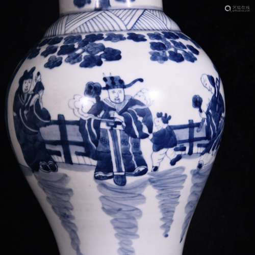 Blue and white fu lu shou samsung skies grain flower vase wi...