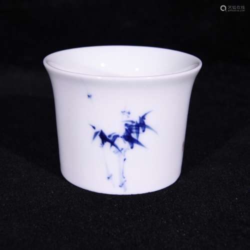 Blue and white bamboo upright character lines horseshoe glas...