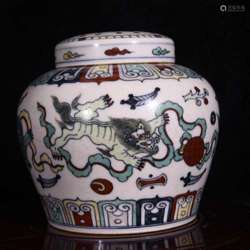 Big chenghua blue-greens bucket color lion roll silk grain r...