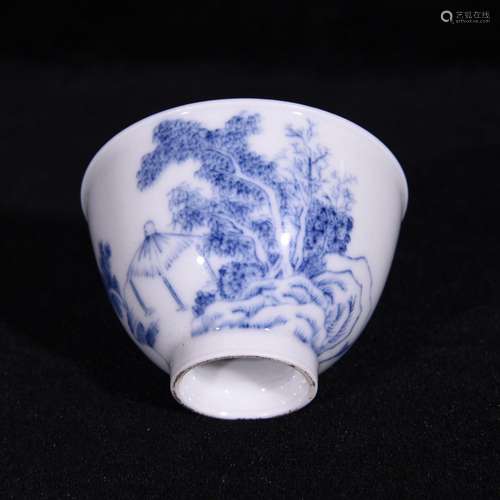 Blue and white landscape coats pattern glass cup 4.5 * 6.6 c...