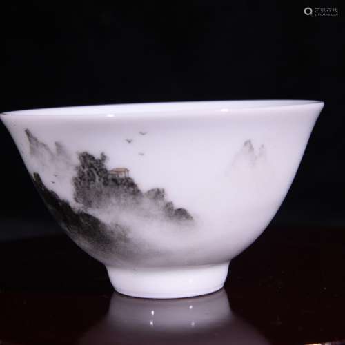 Pastel color ink landscape YunChuan glasses cup 4.6 cm x 8 c...