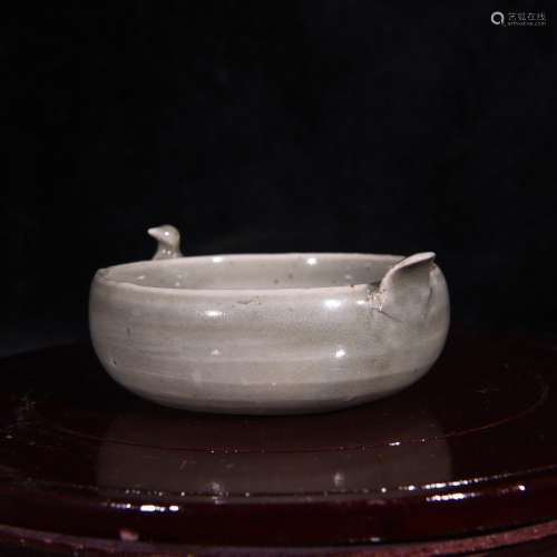 Big longquan celadon plum green glaze carving birds grain ca...