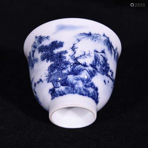 Blue and white landscape coats figure glass cup 5.1 * 6.3 cm...