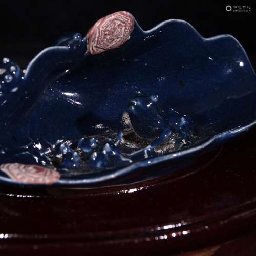 Ji blue glazed frog lie lotus writing brush washer is 6 * 14...