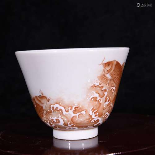 Pastel alum red Pisces grain YunChuan glass cup 6.4 * 8.1 cm...