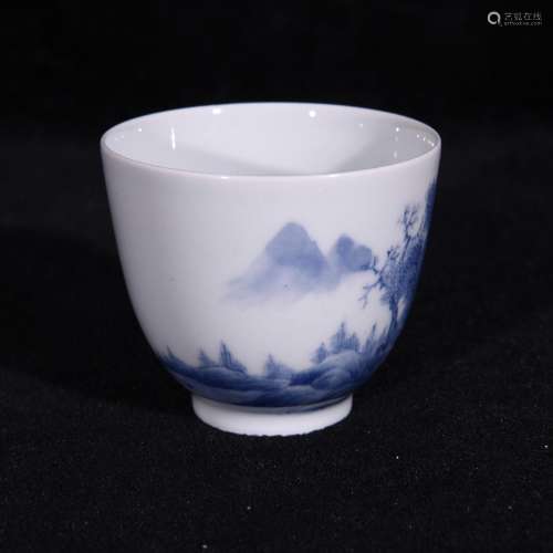 Watch blue and white landscape pattern glass cup 5.7 * 6.6 c...