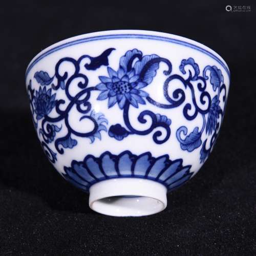 Blue and white tie up lotus flower tattoo heart glass cup 4....