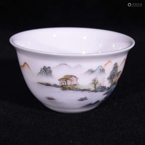 Pastel landscape pattern glass cup 4.3 * 7.6 cm high