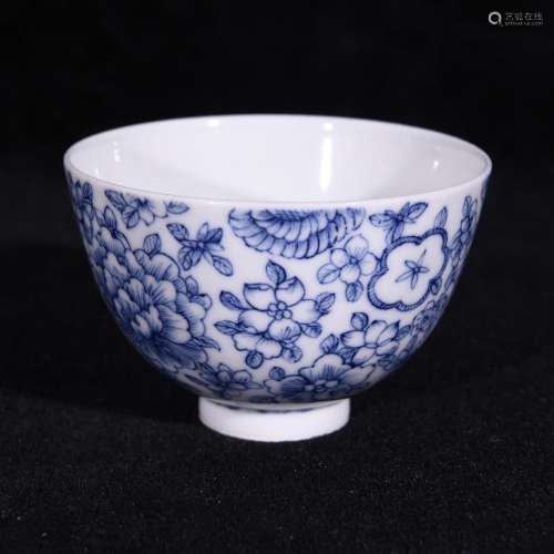 Blue and white flower is uncluttered brocade glass cup 5.1 *...