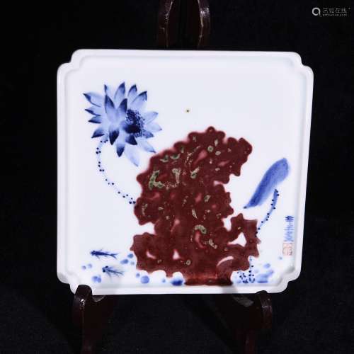 Blue and white youligong red-violet pond flower stone export...