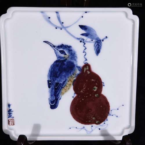 Blue and white youligong gourd bird grain export writing bru...