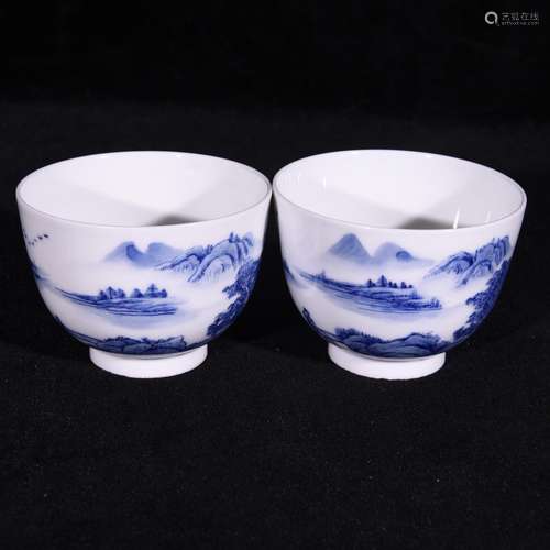 Blue and white landscape coats pattern glass tea cup 5.6 * 7...