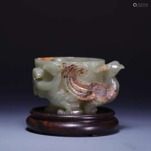 , green jade swan cup, size: 11 * * * * 9.5 6.5 cm, weighs 3...