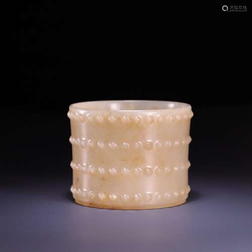 , hetian jade drum nail grain brush pot, size: 7.9 * * 10 ce...