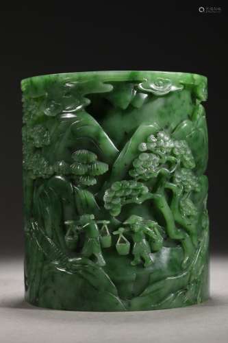 Stories of hetian jade brush potSize: 12 * 14 cm weighs 1638...