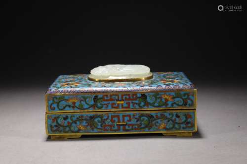 Cloisonne inlaid jade cover boxSize: 14 * 10 * 6.3 cm weighs...