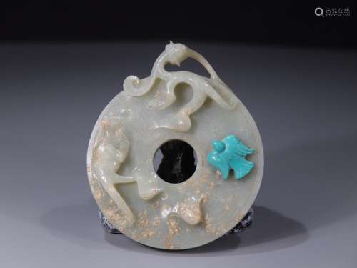 Ancient jade longnu jade wall, specifications: 9.45 cm thick...