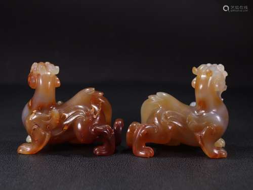 Liao, agate carving lash animal carvings,Specification: sing...