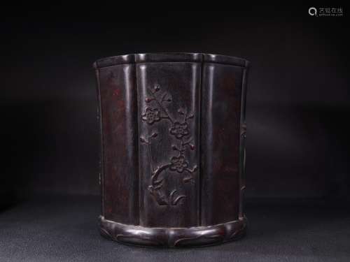 "Four pen container rosewood chrysanthemum patterns.Spe...