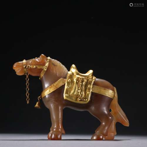 Old agate package golden horse furnishing articles.Specifica...