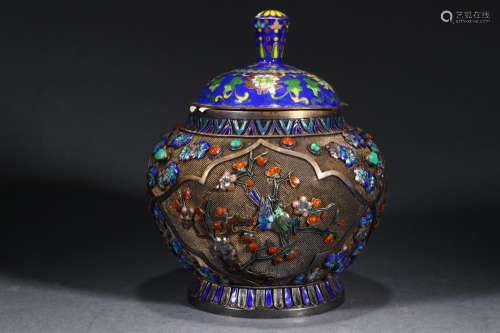 Mana burn YinLeiSi, wire inlay enamel pot.Size 13.5 x13.5 x1...