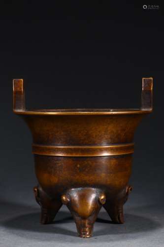 : trunk three-legged bronze incense burner.Size 12 x12x13cm ...