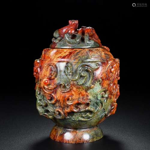 , hetian jade dragon jarsThe jade is exquisite, patina massi...