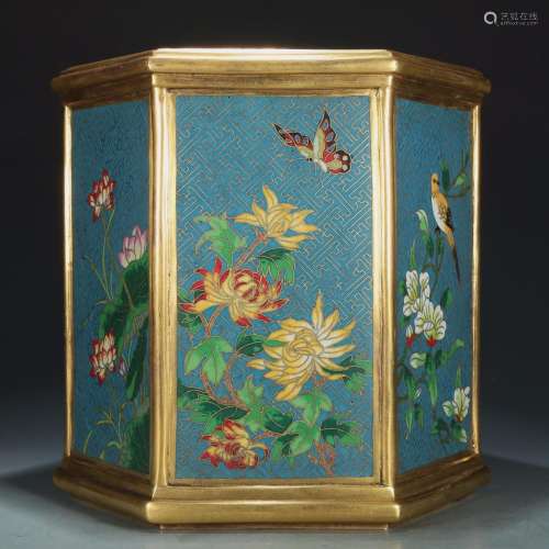 : cloisonne painting of flowers and grain brush pot.Specific...