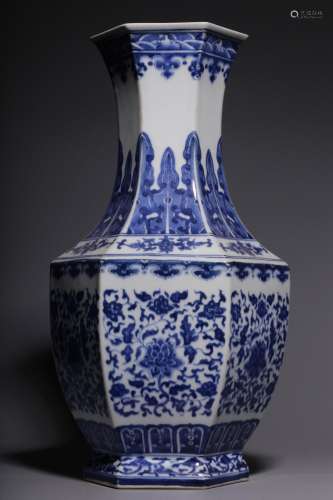 , "" blue and white tie up flower vase39.6 cm high...