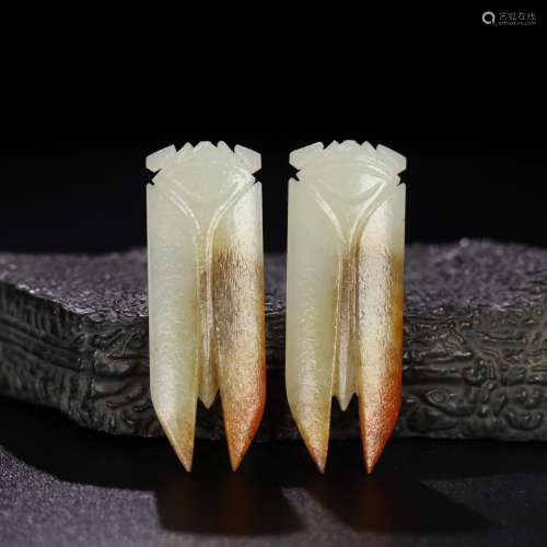 Hetian jade jade cicada pair, exquisite jade oil moisten, ca...