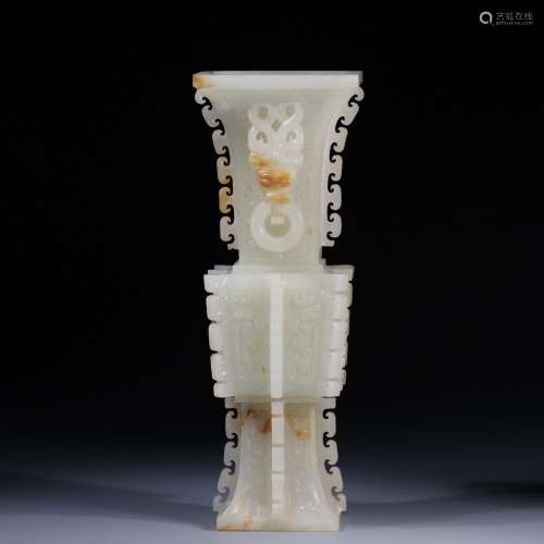 Hetian jade vaseHigh 22.5 cm, 8.5 cm wide. Weighs 944 grams